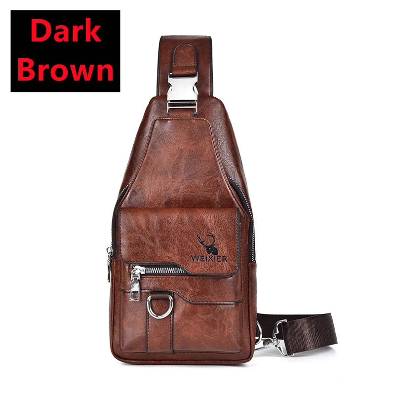 New PU Leather Crossbody Bag Vintage Casual Chest Bag Men Women Large Capacity Waterproof Sling Bag Simple Business Shoulder Bag