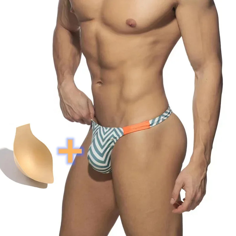 Men's Swimming Trunks with Push Pad Low Waist Bikini Panties Solid Sexy Swimsuit Quick-Drying Swimming Shorts Beach Swim Surf