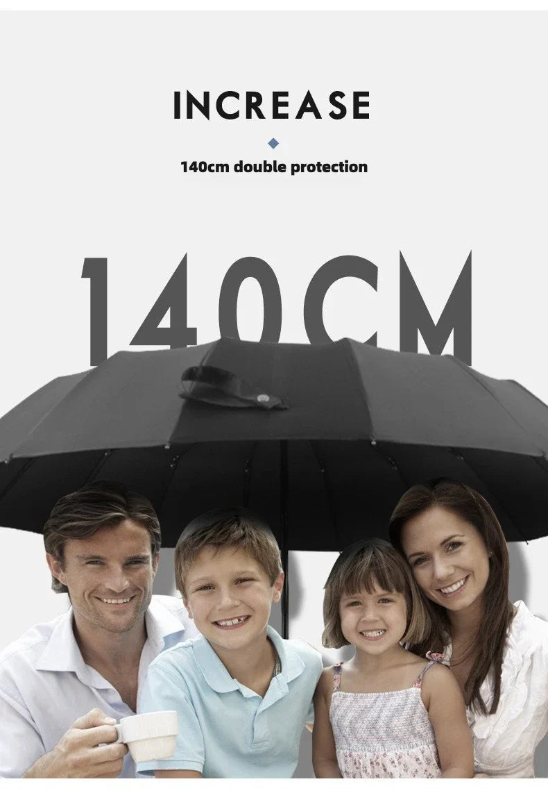 Super Large 140CM Automatic Folding Umbrella for Man and Women, Windproof Strong Reinforce Sun and Rain Big Umbrellas Parasol