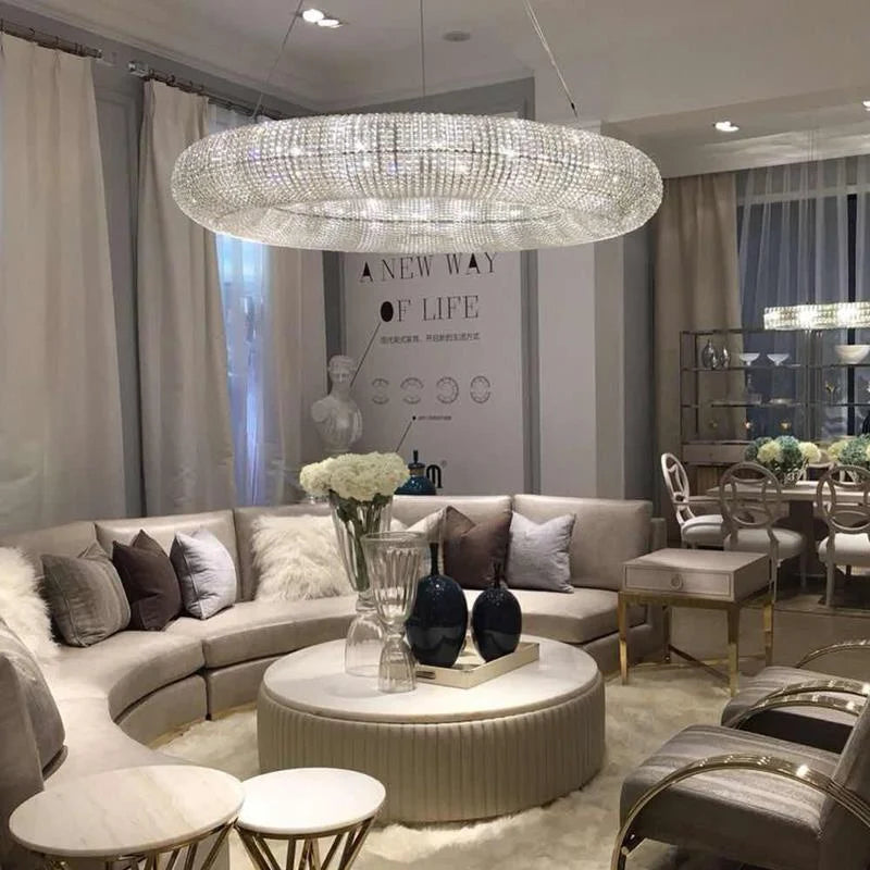 American Luxury Loft Led Chandelier Modern Living Room Pendant Lights K9 Crystal Suspend Lamp Home Decor Indoor  Lustre Fixtures