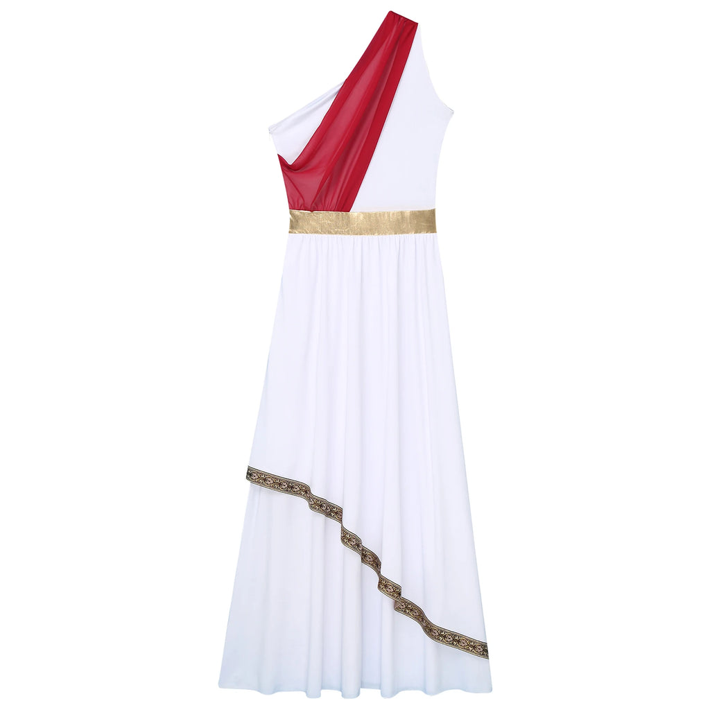 Womens Ancient Greek Costume Halloween Greek Princess Deity Queen Cosplay Flowy Tulle Chiffon Toga Dress Carnival Fancy Dress Up