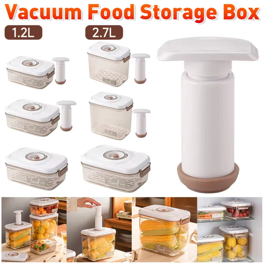 Vacuum Food Storage Container with Vacuum Pump Refrigerator Food Preservation Box with Removable Drain Plate Kitchen Storage Box