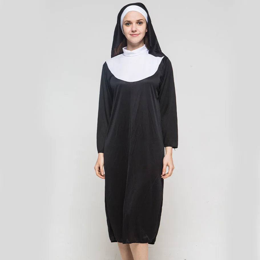 Halloween Costume Women's Nun Costume Traditional Adult Sister Black Robe Religious Costumes CosplayHalloween Costumes for Women