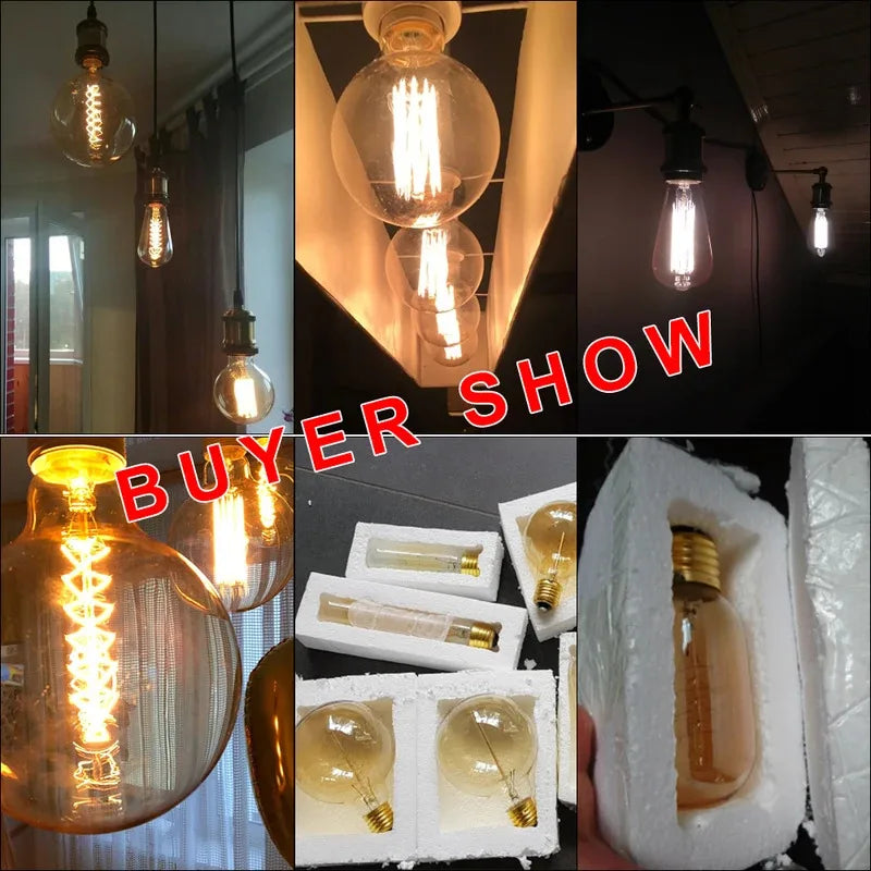 Vintage Edison LED Filament Bulb E27 220V 4W Dimmable Amber Glass ST64 G80 G95 G125 T185 A19 Retro Incandescent Lamp for Home