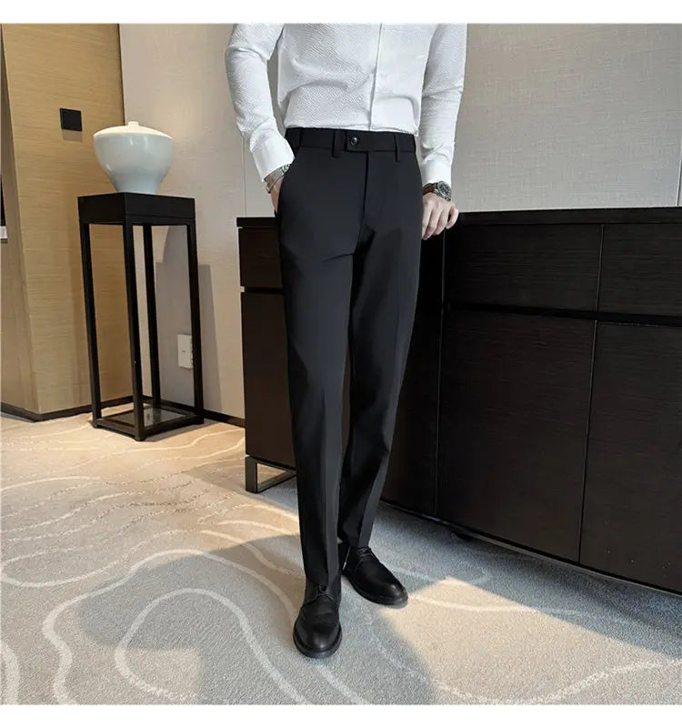 Men Suit Pant Elastic Waist Solid Slim Fit Dress Pants Light Thin Business Casual Office Social Trouser Oversized Men Clothing