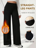 Plush Wide Leg Trousers Warm Winter High Waisted Straight Pants Outdoor Skiing Jogging Or Exercise Winter Women's Pants & Capris