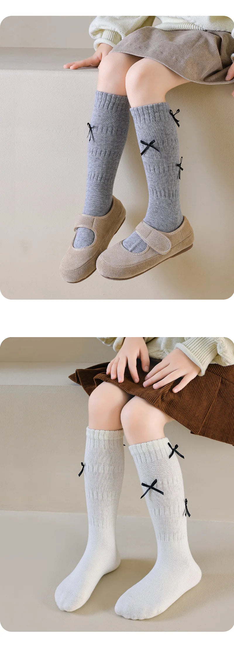 Girls Long Socks Solid Color Sweet Bow Kids Long Sock Girls Student Socks For Girls Warm Girls Stocking For 1-12 Year