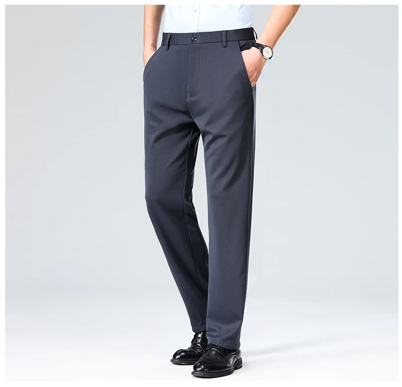 Men Suit Pants Light Thin Elastic Slim Fit Dress Pants Business Solid Casual Straight Leg Trouser Men Clothing Oversize 29-42