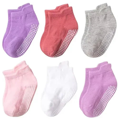 6Pairs/set Children's Socks For Boys Girls Casual Sport Kids Floor Boat Boy Girl Solid Baby Toddler Sock Anti-slip Spring Autumn