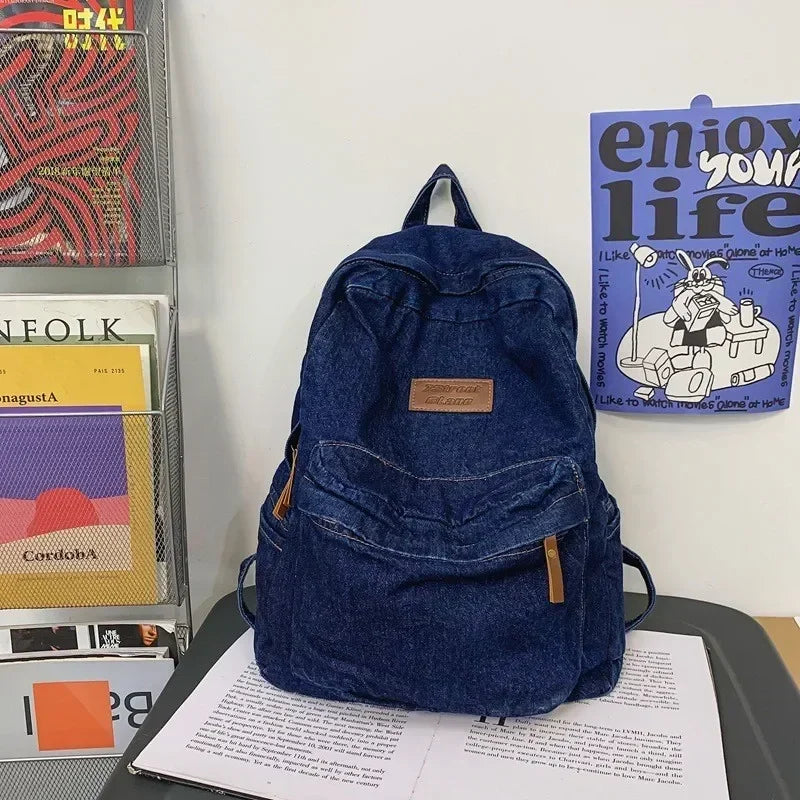 New Men's and Women's Denim Backpack Large Capacity Laptop Bag Travel Backpack College Student Backpack