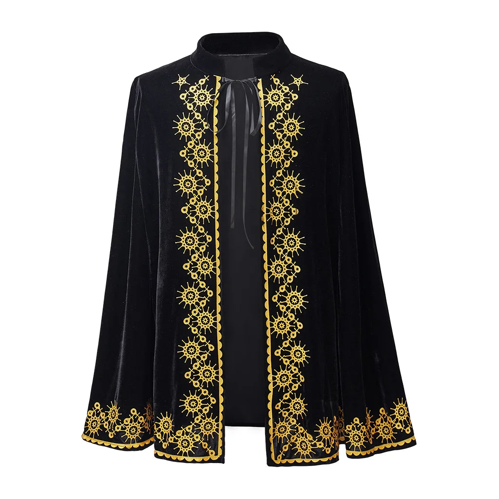 Medieval King Prince Black Cape Costume Adult Church Velvet Cape Halloween Carnival Party Show Festival Vampire Cape