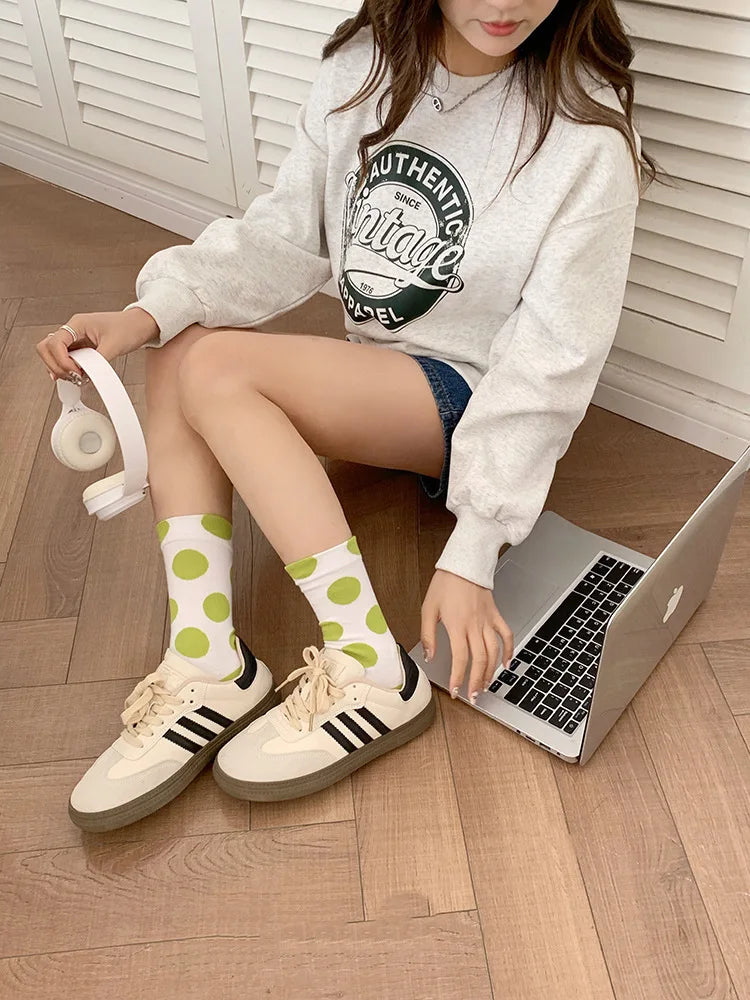 Ladies Socks For Girls Polka Dot Socks Women Black White Cute Kawaii Harajuku Socks Cotton Happy Funny Casual Short Sock Woman