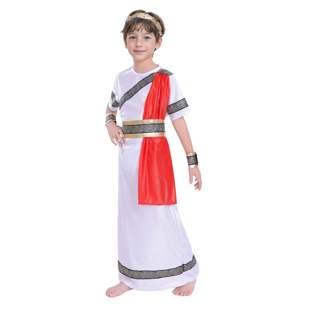 Medieval Cosplay Costume for Kids, Ancient Roman Boy, Greek Emperor Caesar, Historical Outfit for Book Week Day, Halloween Party