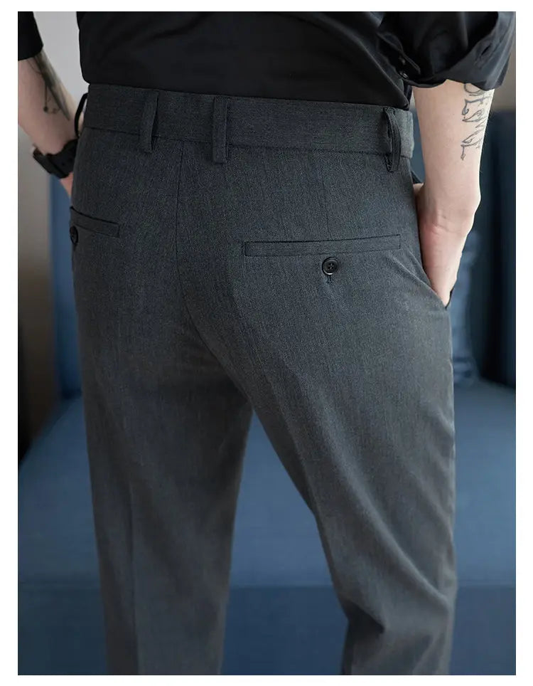 Men Suit Pant Elastic Waist Solid Slim Fit Dress Pants Light Thin Business Casual Office Social Trouser Oversized Men Clothing