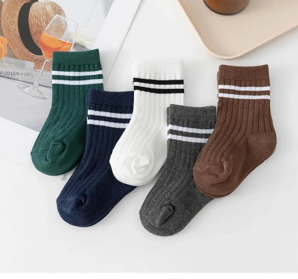 4 Pairs/set Babys Boys Striped Socks Pure Cotton Ribbed Toddler Boys Ankle Socks Pack Soft Kids Accessoies Clothes For 0-5Y Boys
