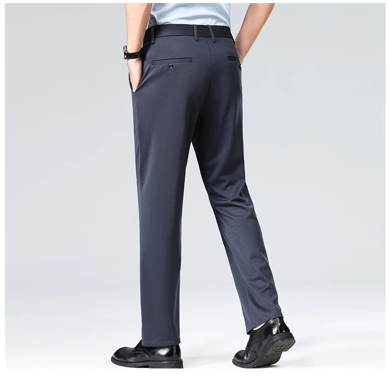 Men Suit Pants Light Thin Elastic Slim Fit Dress Pants Business Solid Casual Straight Leg Trouser Men Clothing Oversize 29-42