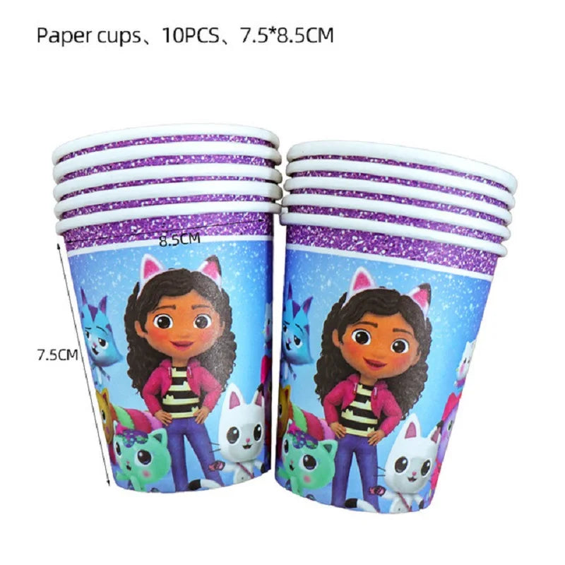 Gabby Doll's House Party Supplies Tableware Paper Plate Ballon Tablecloth for Kids Boys Birthday Party Decorations Baby Shower
