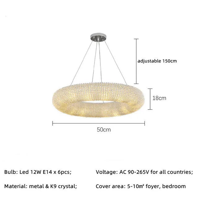 American Luxury Loft Led Chandelier Modern Living Room Pendant Lights K9 Crystal Suspend Lamp Home Decor Indoor  Lustre Fixtures