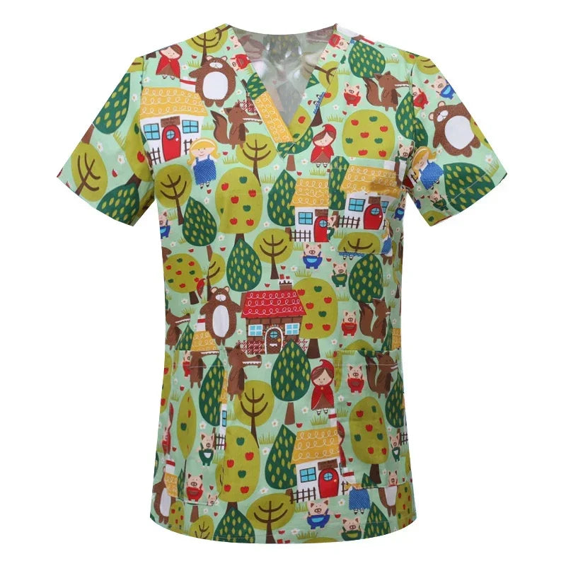 Women's Nursing Clothing High-quality Print Top Accessories Doctors Medical Uniform Hospital Nurse Beauty Salon Scrubs Top Women