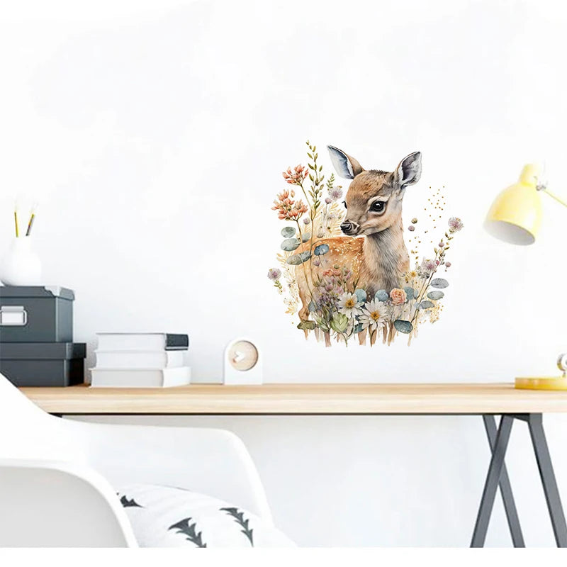 C400#Cute Deer Wall Sticker Kids Room Background Home Decoration Mural Living Room Wallpaper Funny Decal
