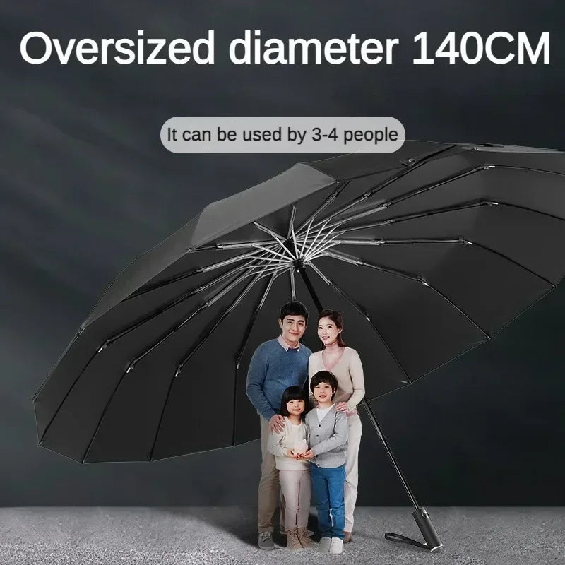 Super Large 140CM Automatic Folding Umbrella for Man and Women, Windproof Strong Reinforce Sun and Rain Big Umbrellas Parasol