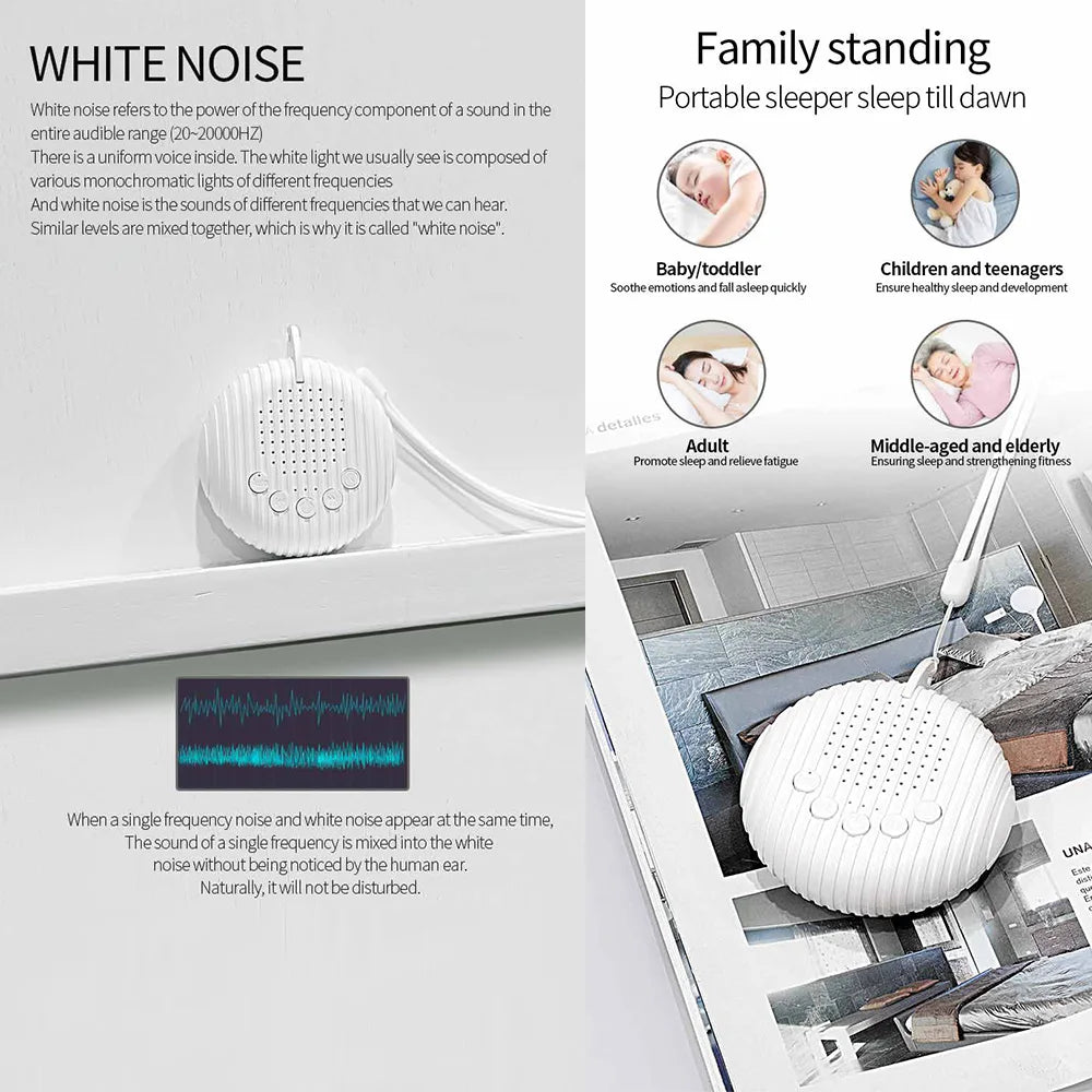 Portable White Noise Sound Machine Baby Sleep Machine 10 Soothing Sounds Volume Adjustable Built-in Rechargeable Battery USB
