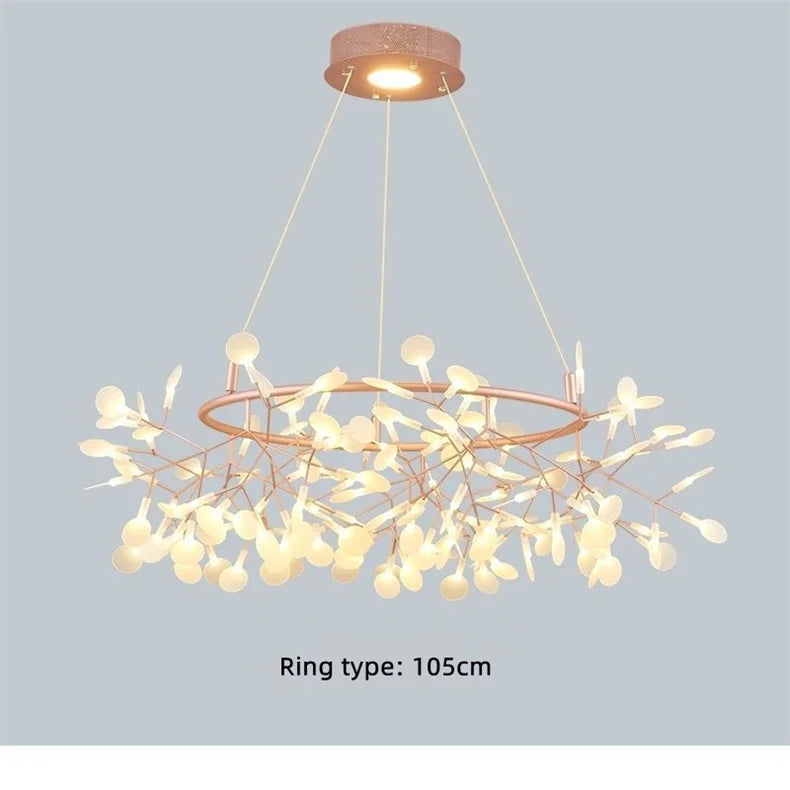 Nordic LED Firefly Ceiling Chandelier Modern Living Dining Room Pendant Lamp Bedroom Hanging Light Lustre Home Decor Fixture2023