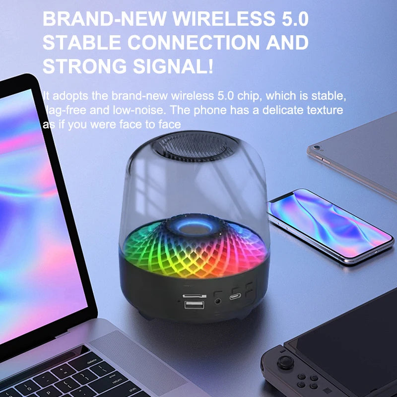 Portable Wireless Soundbar with Bluetooth 5.3 HomeTheater Speaker Subwoofer Hi-Fi Acoustic Breathing Lamp for Android and iOS