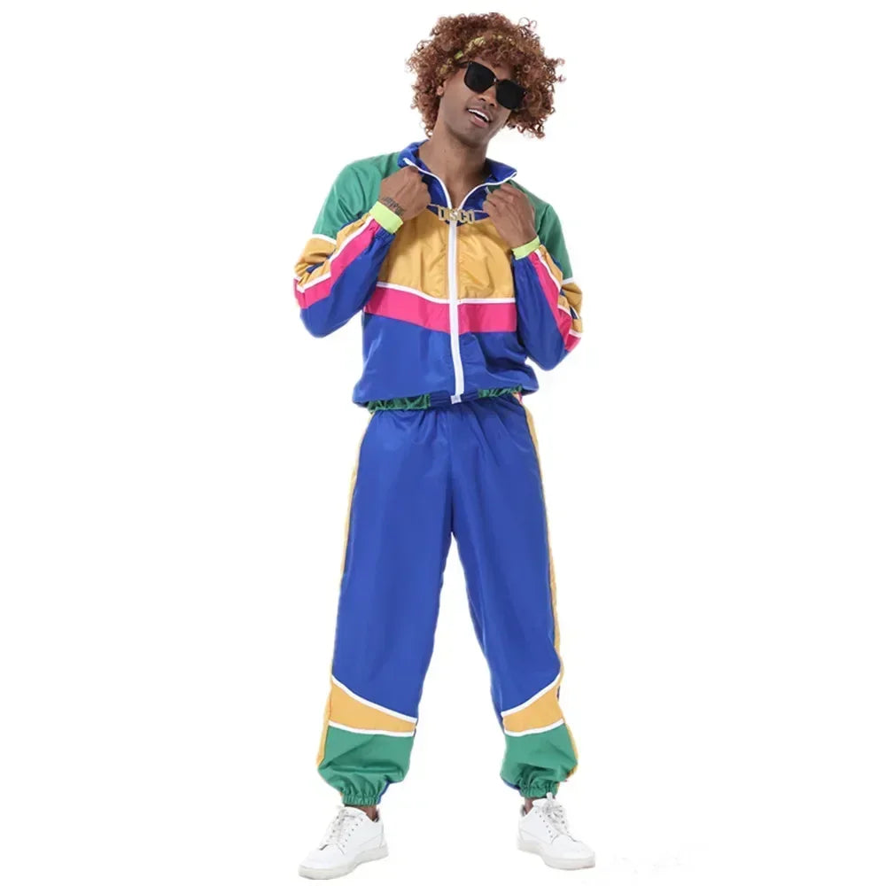 Couples Hippie Costumes for Women Men 80s 90s Retro Sportwear Hippie Disco Cosplay Costume Halloween Party Role Playing Clothes