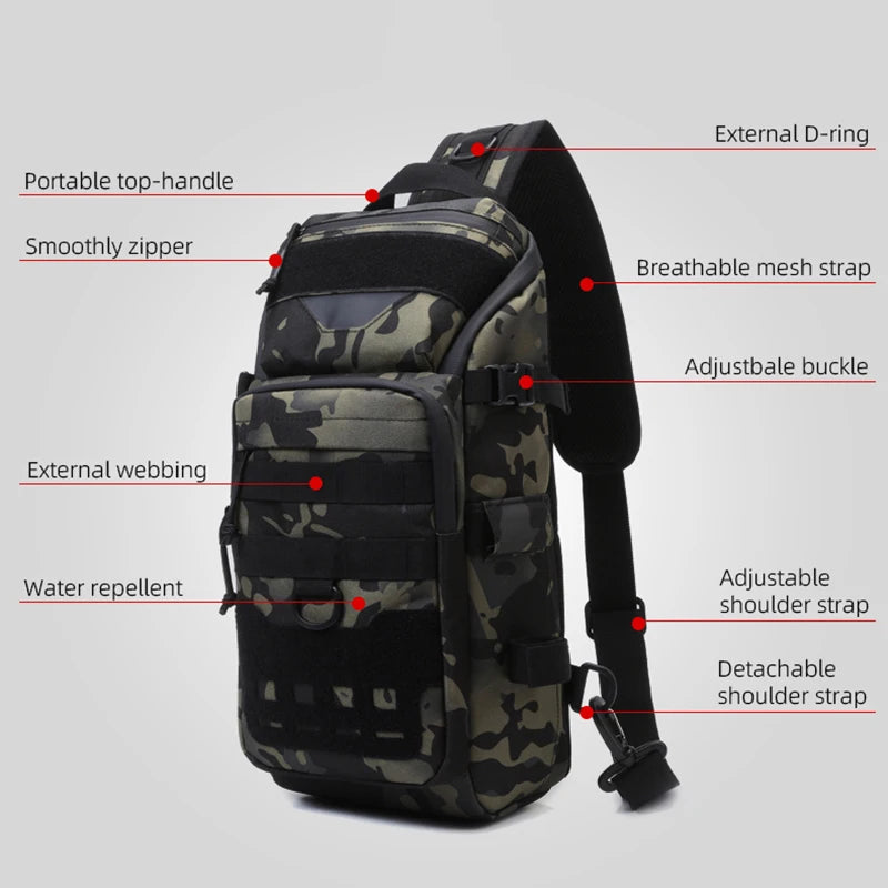 Men Chest Bag Molle Fanny Pack Outdoor Sport Fishing Hunting Camping Hiking Tactical Hook and Loop Fastener Sling Shoulder Bag