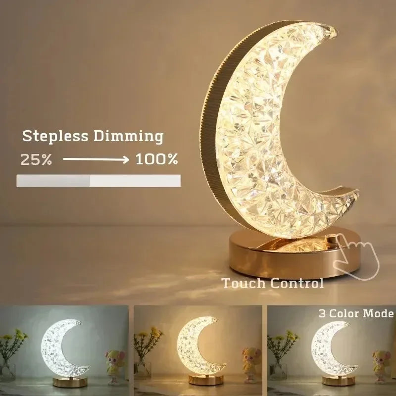 1-2PCS Bedroom 3Color Touch Dimming Night Light Girls Kids Room Home Decor Bedside LED Ambient Table Moon Stars Atmosphere Lamp