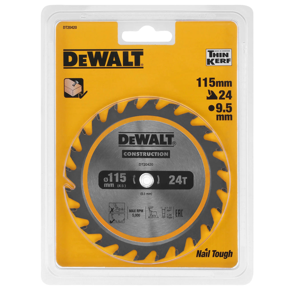 DEWALT DT20420-QZ Circ Saw Blade Cordless Framing 115 X 9.5 MM 24T Saw Blade for Rapid Cutting Power Tool Accessories DT20420