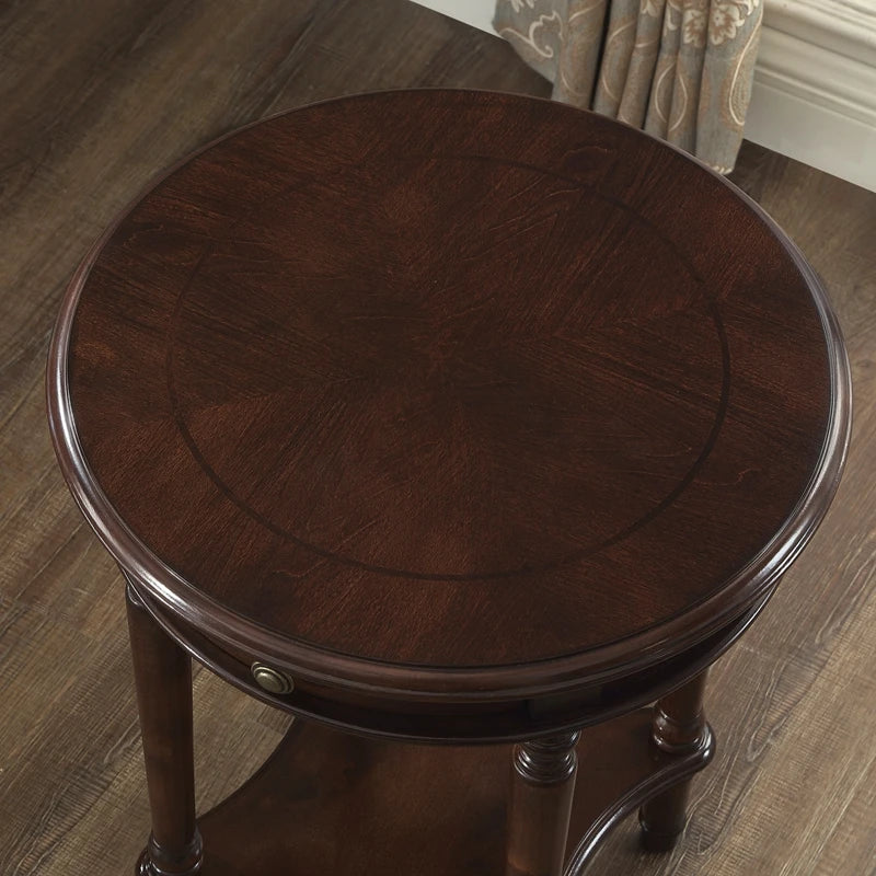 Solid Wood Sofa Side Table American Living Room round Desk European-Style Coffee Surface Casual Telephone Shelf for Entryway