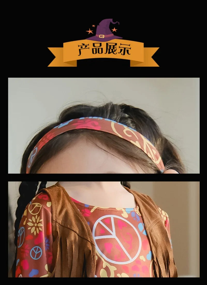 European and American Girls Dress Retro Hippie Vintage Style 70s Disco Party Costume Halloween Cosplay Outfit Stage Performance
