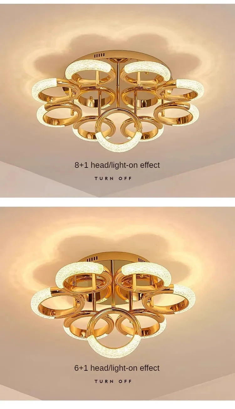 Modern Chandelier For Living Room Bedroom Nordic Golden Ring Ceiling Lamp Luxury Home Decor Indoor Ceiling Light Lustre Fixtures