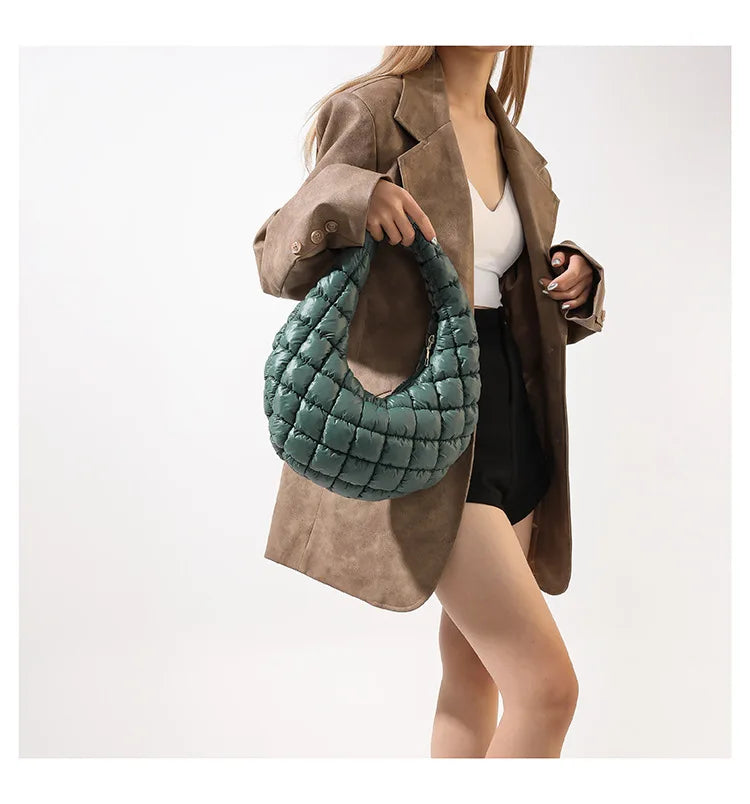 Quilted Embroidered Thread Women's Bag Pleated Cloud Mini Handbags Down Padded Lightweight Clutch Bag Cotton Small Shoulder Bags