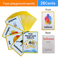 26Pcs Toy Playground & Sports Theme English Flashcards for Kids Children Homeschool Vocabulary Early Educational Cognitive Cards
