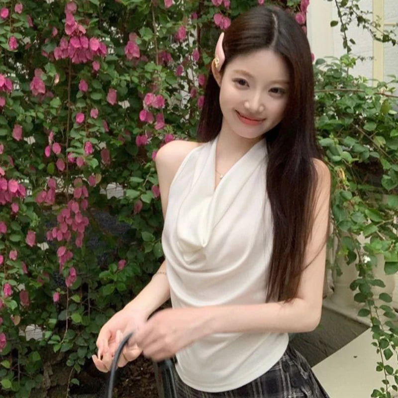 Summer Women Pure Desire Sexy Swing Collar Halter Sleeveless Slim Tank Top French Fashion Tank Top New 2025