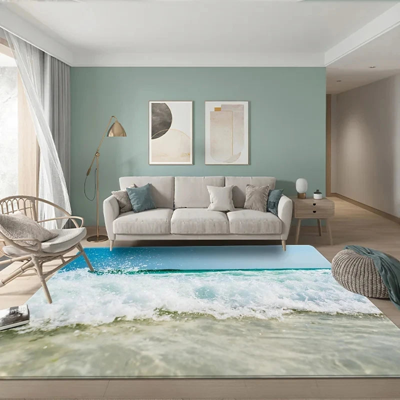 3D Carpets For Living Room Large Waves Beach Kids Room Rug Blue Kichen Mat Floor Carpet Modern Entracnce Mat Home Bathroom Rugs