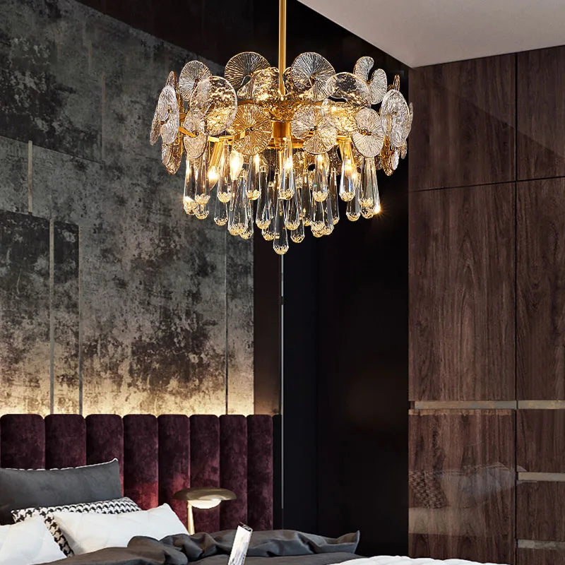 Nordic Luxury Living Room Lotus Pendant Lamp 2024 Modern Crystal Chandeliers Bedroom Restaurant Hotel Home Decor Lustre Fixtures