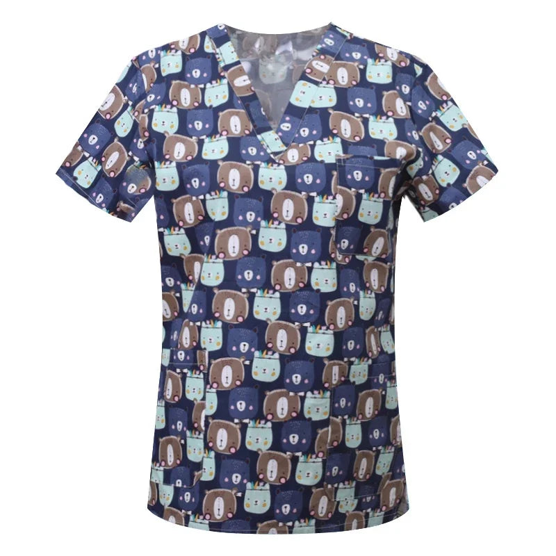 Women's Nursing Clothing High-quality Print Top Accessories Doctors Medical Uniform Hospital Nurse Beauty Salon Scrubs Top Women
