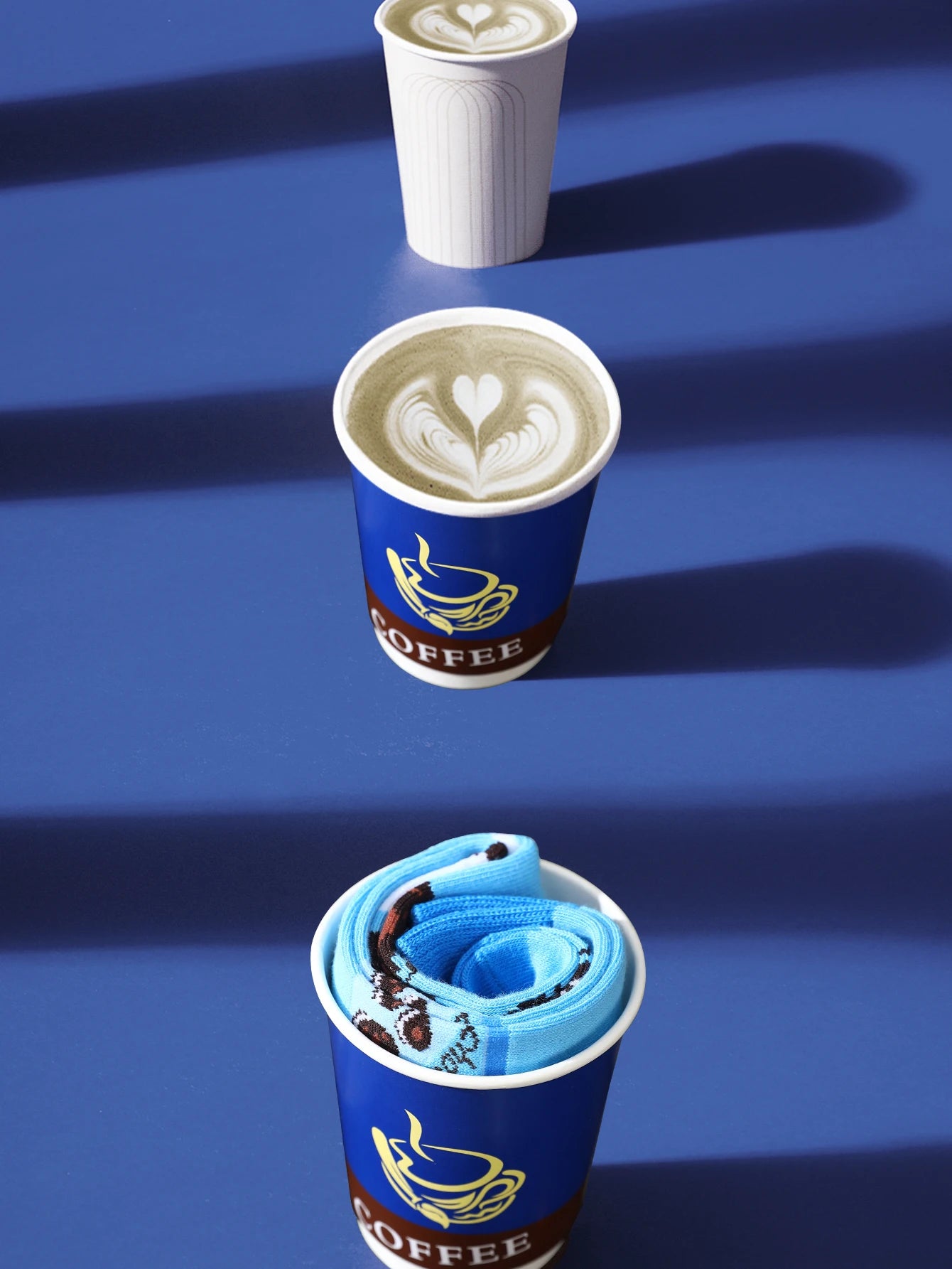 1 pair of mid-calf socks for men and women in a novelty coffee design, practical and suitable for holiday gifting.