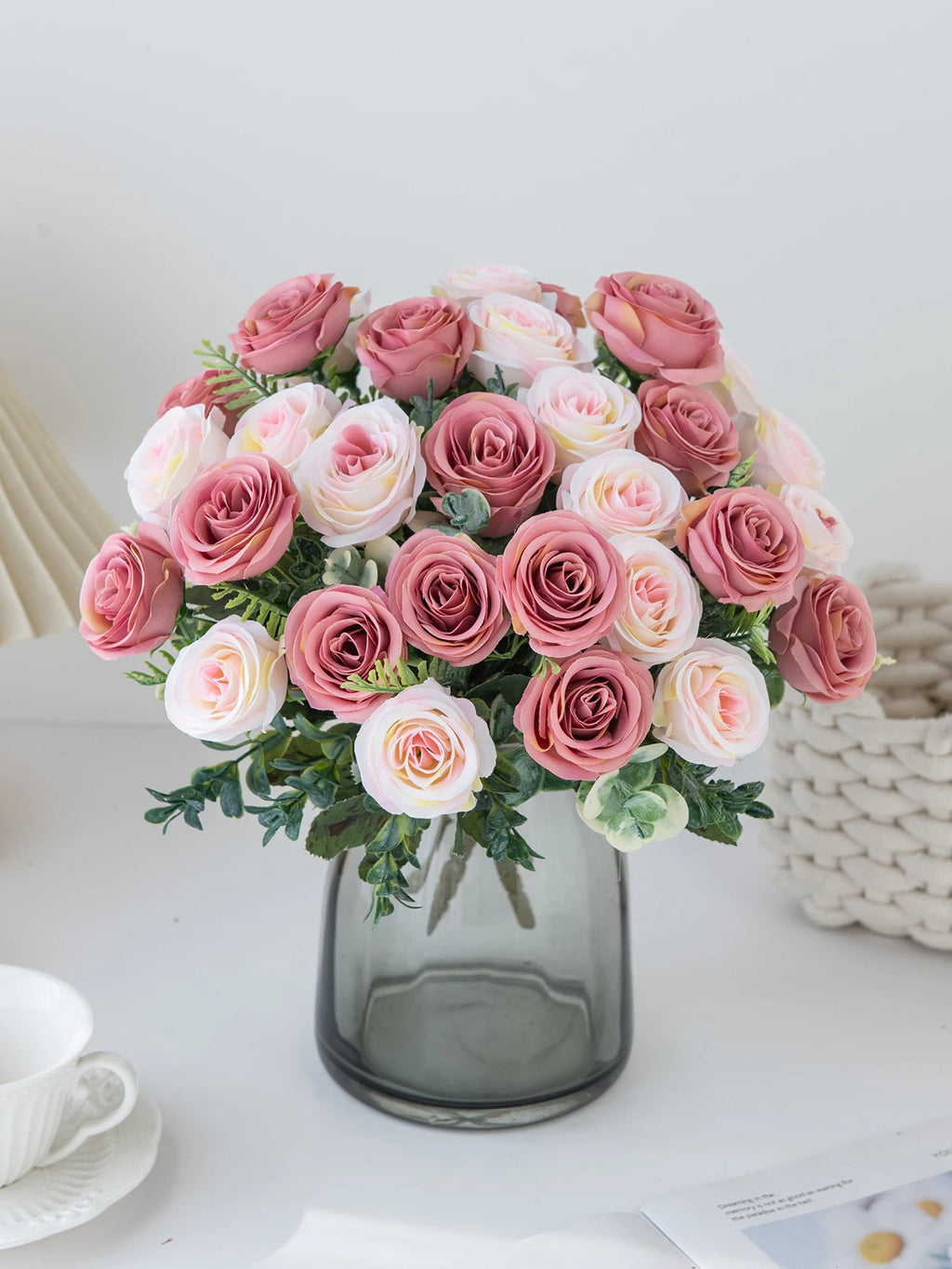 Artificial Flowers Nordic Rose Silk Wedding Home Bridal Bouquet Outdoor Courtyard Table Decoration Party DIY Gift Shooting Props