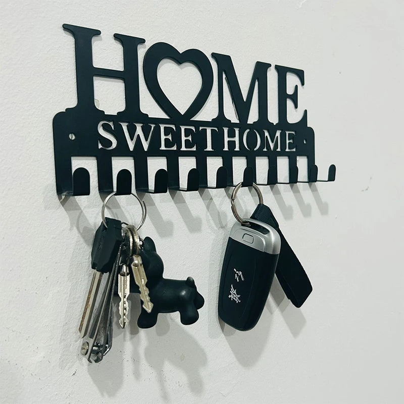 1pc Metal Key Holder Hooks Wall Hanging Wall-mounted Coat Rack Sweet Home Wall Hanger Iron Art Decor For Front Door Kitchen