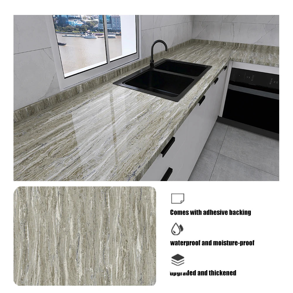 Marble oil resistant 40cm kitchen sticker self-adhesive waterproof cabinet stove top wallpaper desktop bathroom decoration