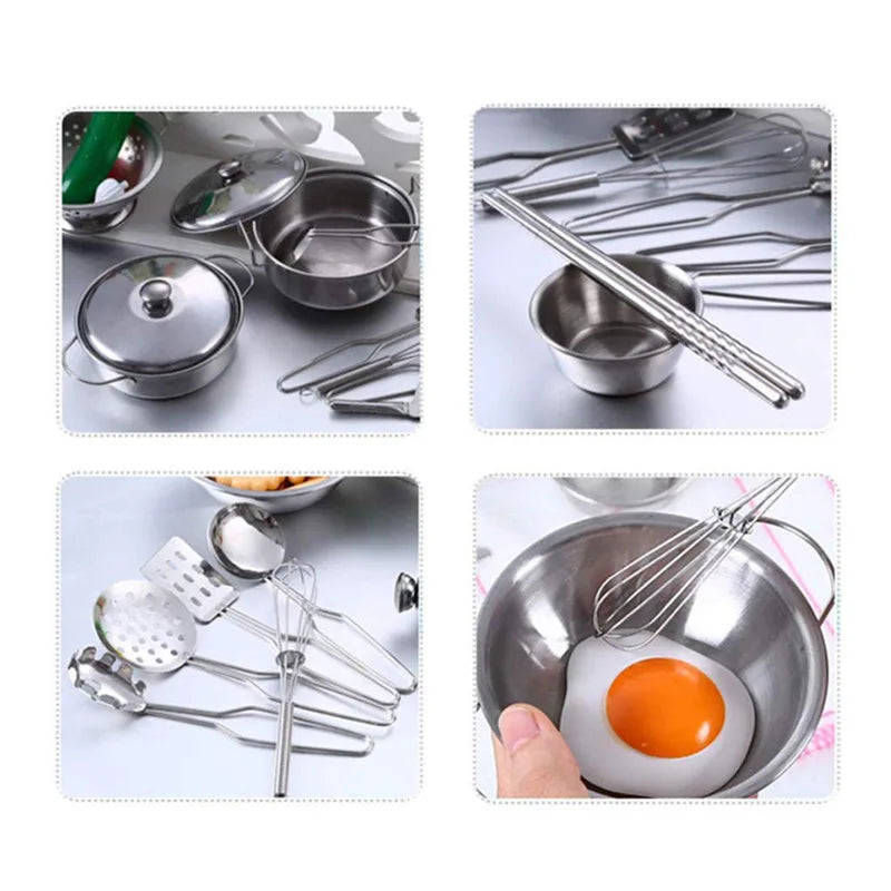 13/15/20PCS Kids Kitchen Toy DIY Pots and Pans Mini Stainless Steel Cookware Pretend Cooking Utensils Toy Set