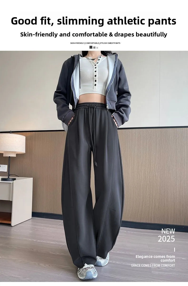 Loose Wide Leg Pants Women's High Waist Trousers Casual Sports Grey Curved Blade Long Length plus Size Comfortable Summer 2025