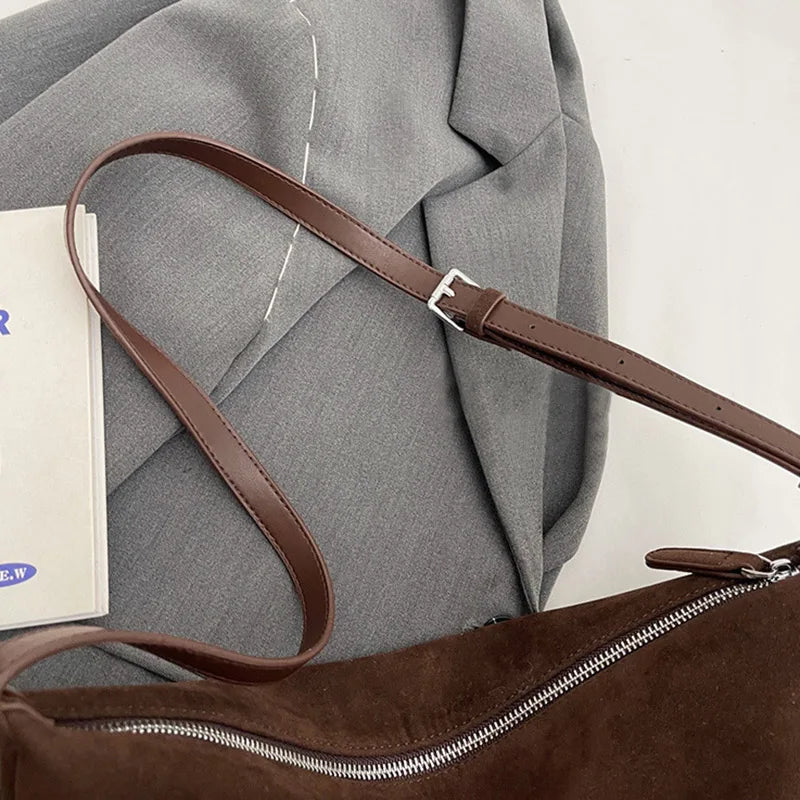 Vintage Suede Tote Bag for Women Autumn Winter New Large Capacity Commute Shoulder Crossbody Bags Fashion Trend Underarm Bags