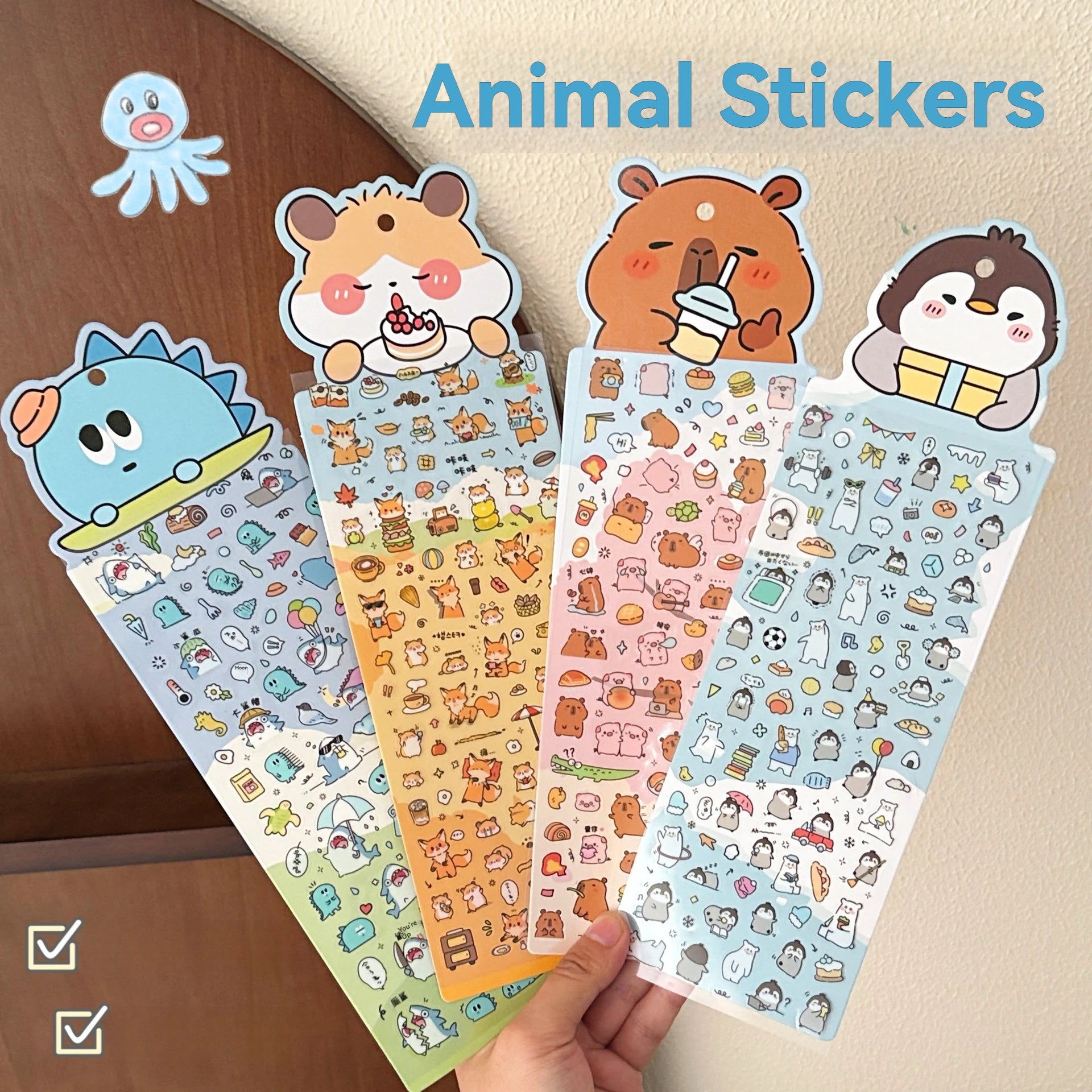 4 Sheets Stickers Cute Animal Handbooks Decorative Stickers Cute Fun Stickers