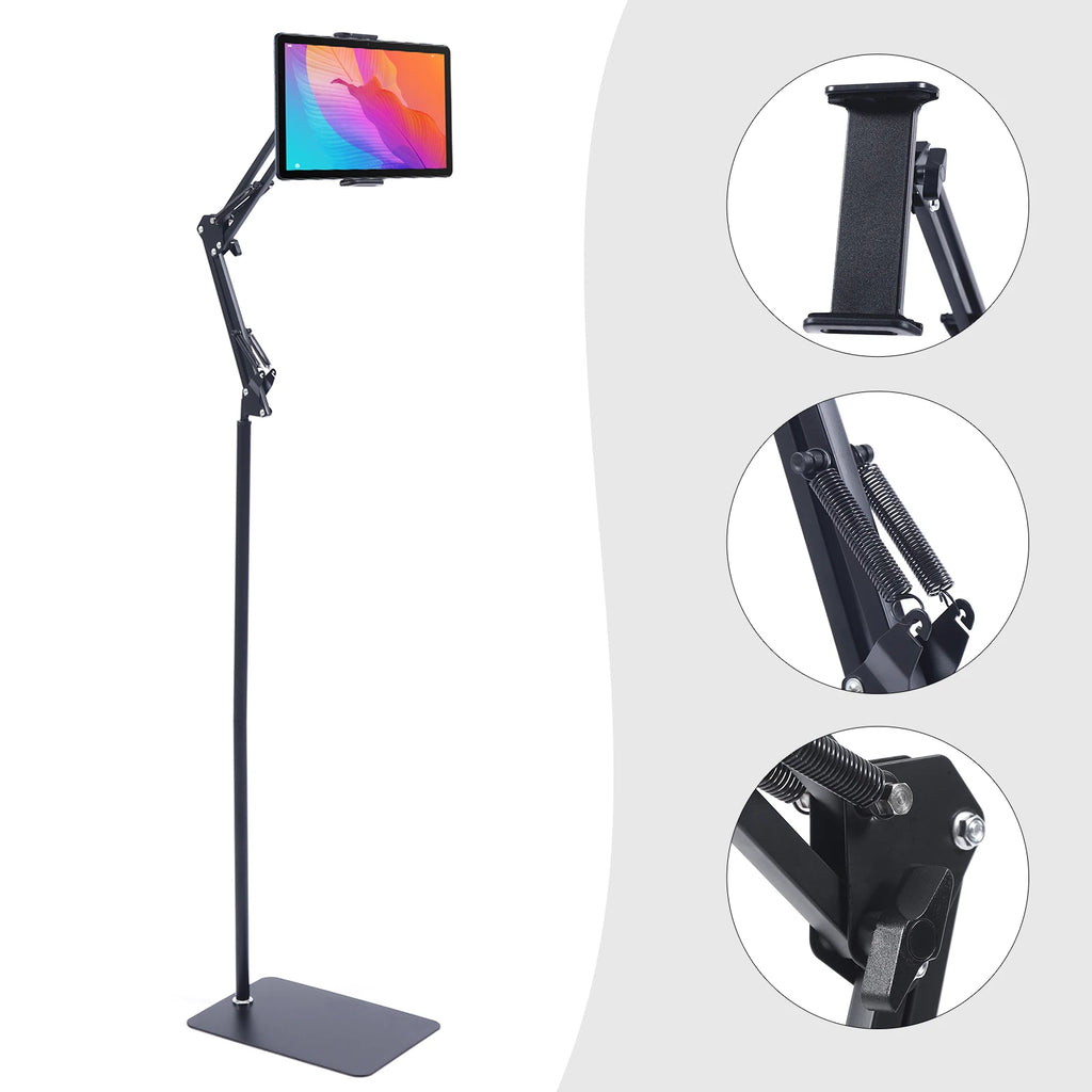 360° Tablet Floor Stand Floor Standing Mobile Phone Holder Tripod Stand Rotating Mount Height Adjustable